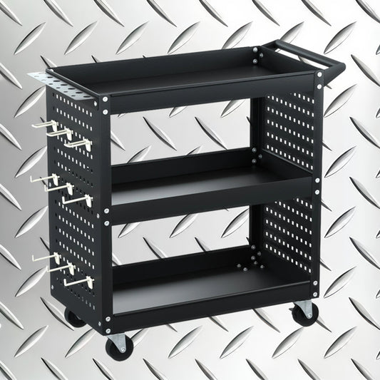 Giantz 3-Tier Tool Cart Storage Trolley Toolbox Workshop Garage Organizer Black