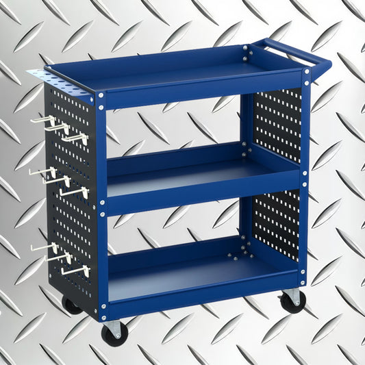 Giantz 3-Tier Tool Trolley Cart Workshop Wheels Mobile Work Mechanic Storage Blue