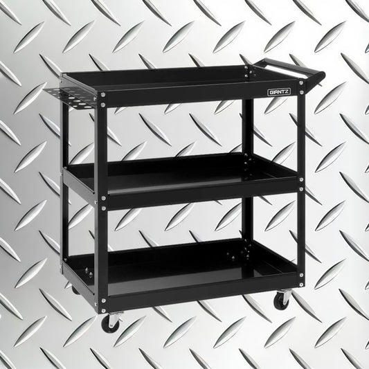 Giantz Tool Cart 3 Tier Parts Steel Trolley Mechanic Storage Organizer Black