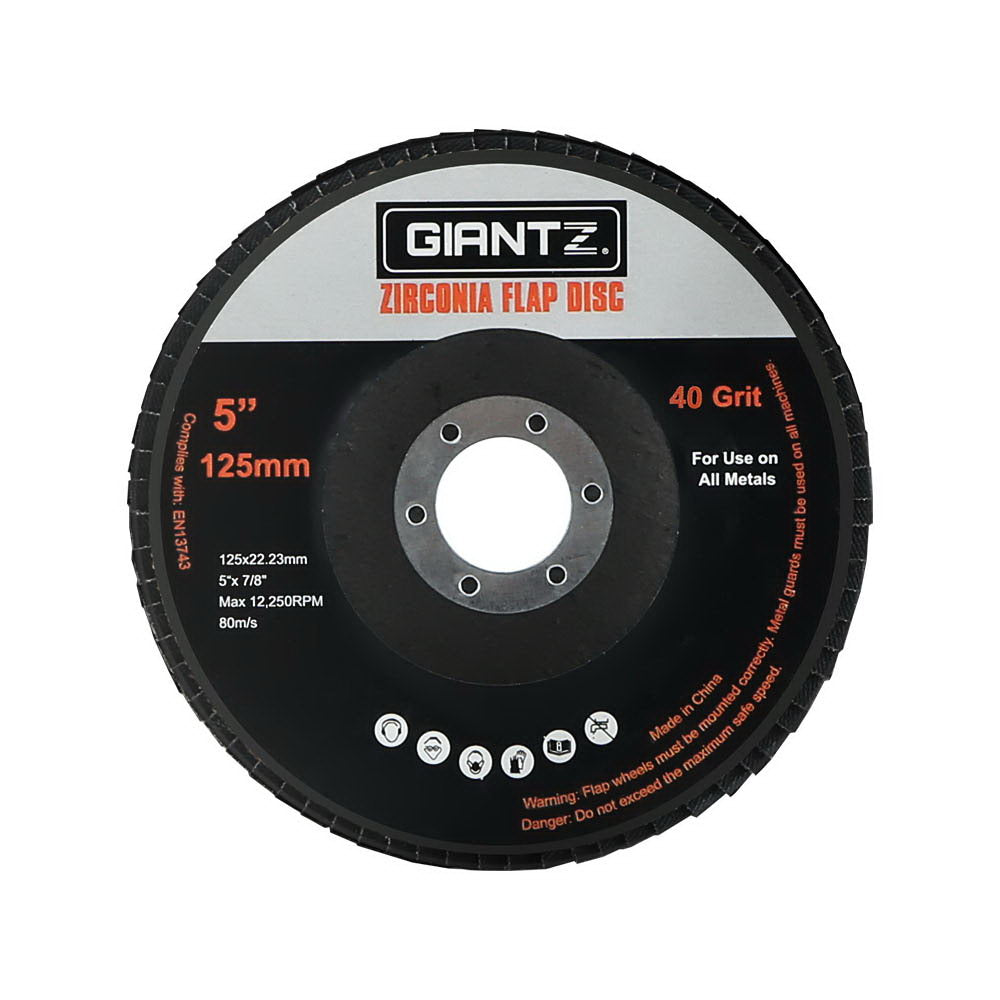 Giantz 10 PCS Zirconia Sanding Flap Disc 5" 125mm 40Grit Angle Grinding Wheel