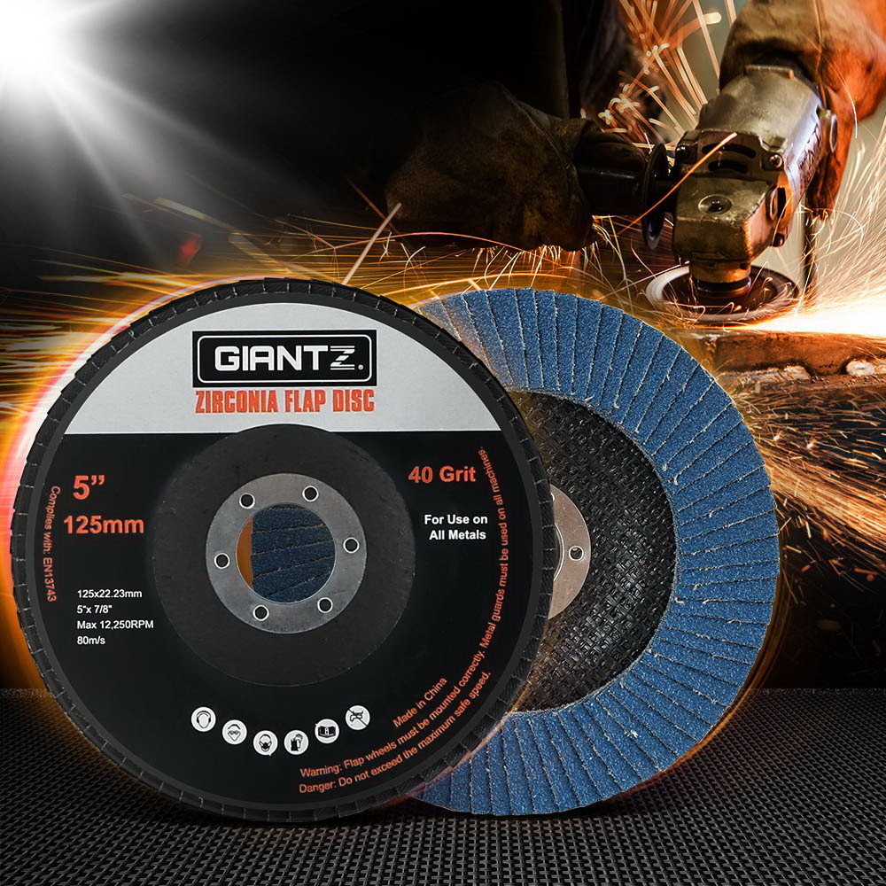 Giantz 10 PCS Zirconia Sanding Flap Disc 5" 125mm 40Grit Angle Grinding Wheel