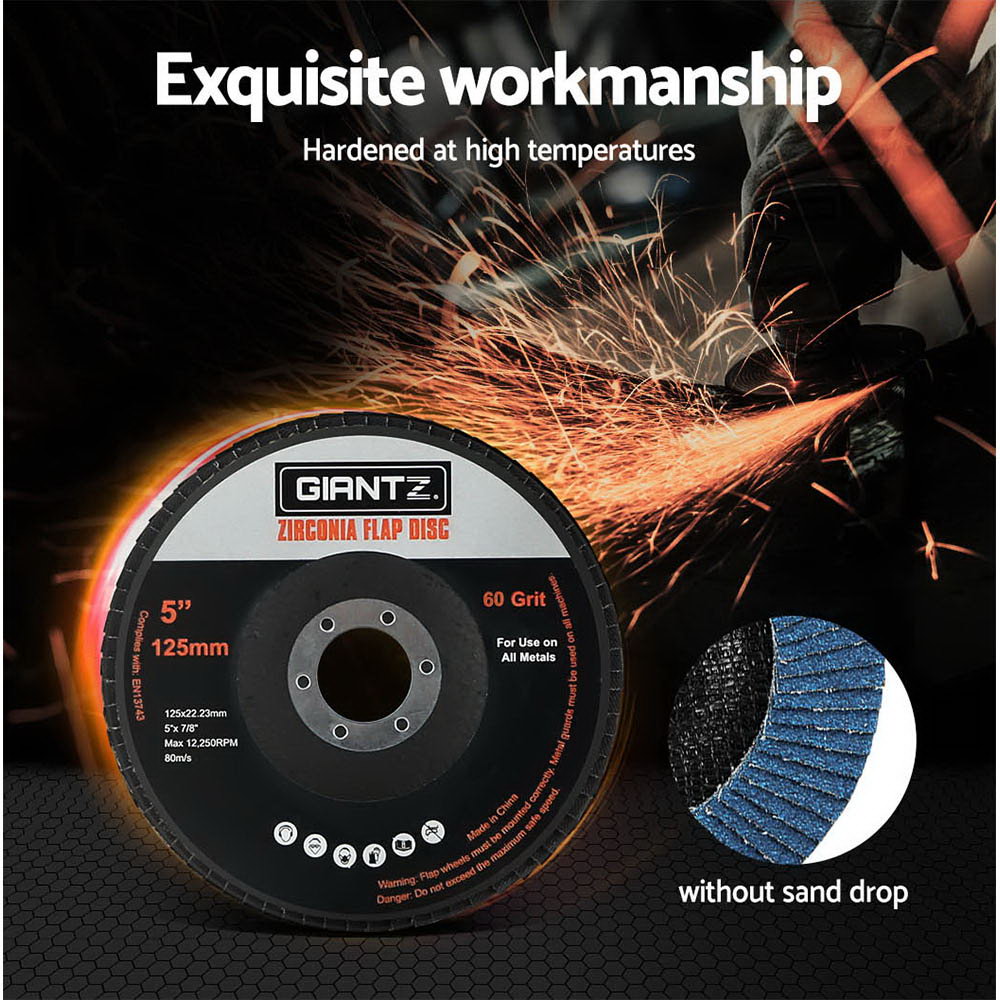 Giantz 20 PCS Zirconia Sanding Flap Disc 5" 125mm 60Grit Angle Grinding Wheel