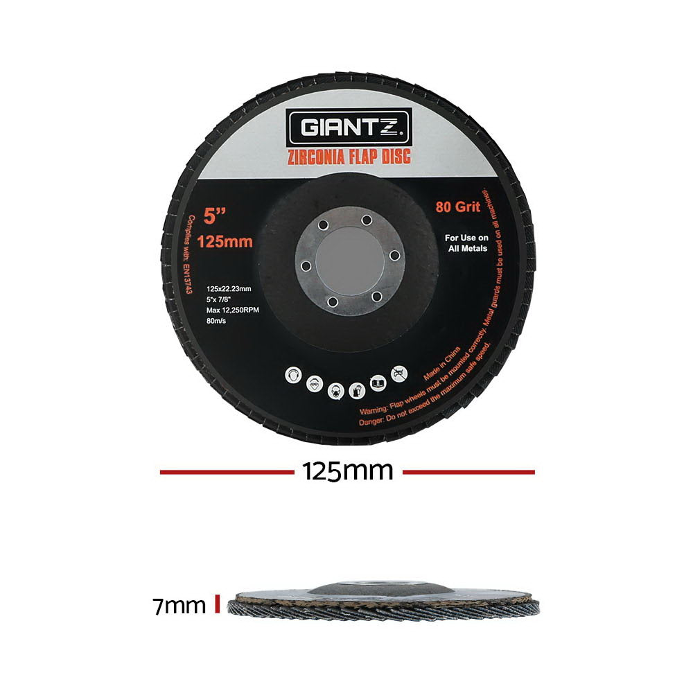 Giantz 50 PCS Zirconia Sanding Flap Disc 5" 125mm 80Grit Angle Grinding Wheel