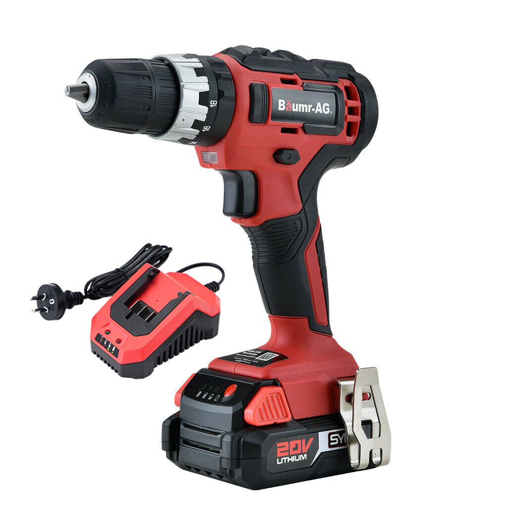 BAUMR-AG 20V Cordless Power Drill Kit with Lithium Battery